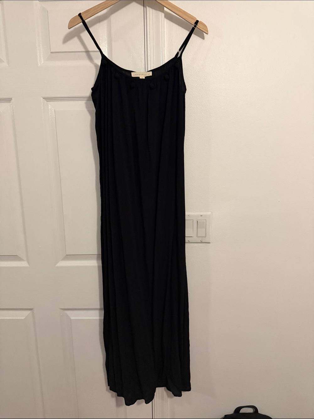 Simple Black Slip Maxi Dress with Pom Poms on top
